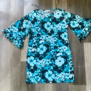 Michael Kors Blue and Black Sundress with Bell Sleeves